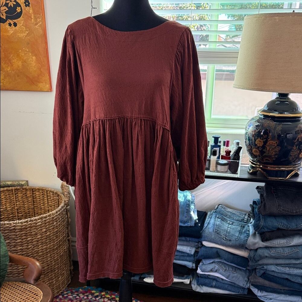 Free People Beach Get Obsessed Terracotta Boho Hippie Mini Peasant Dress